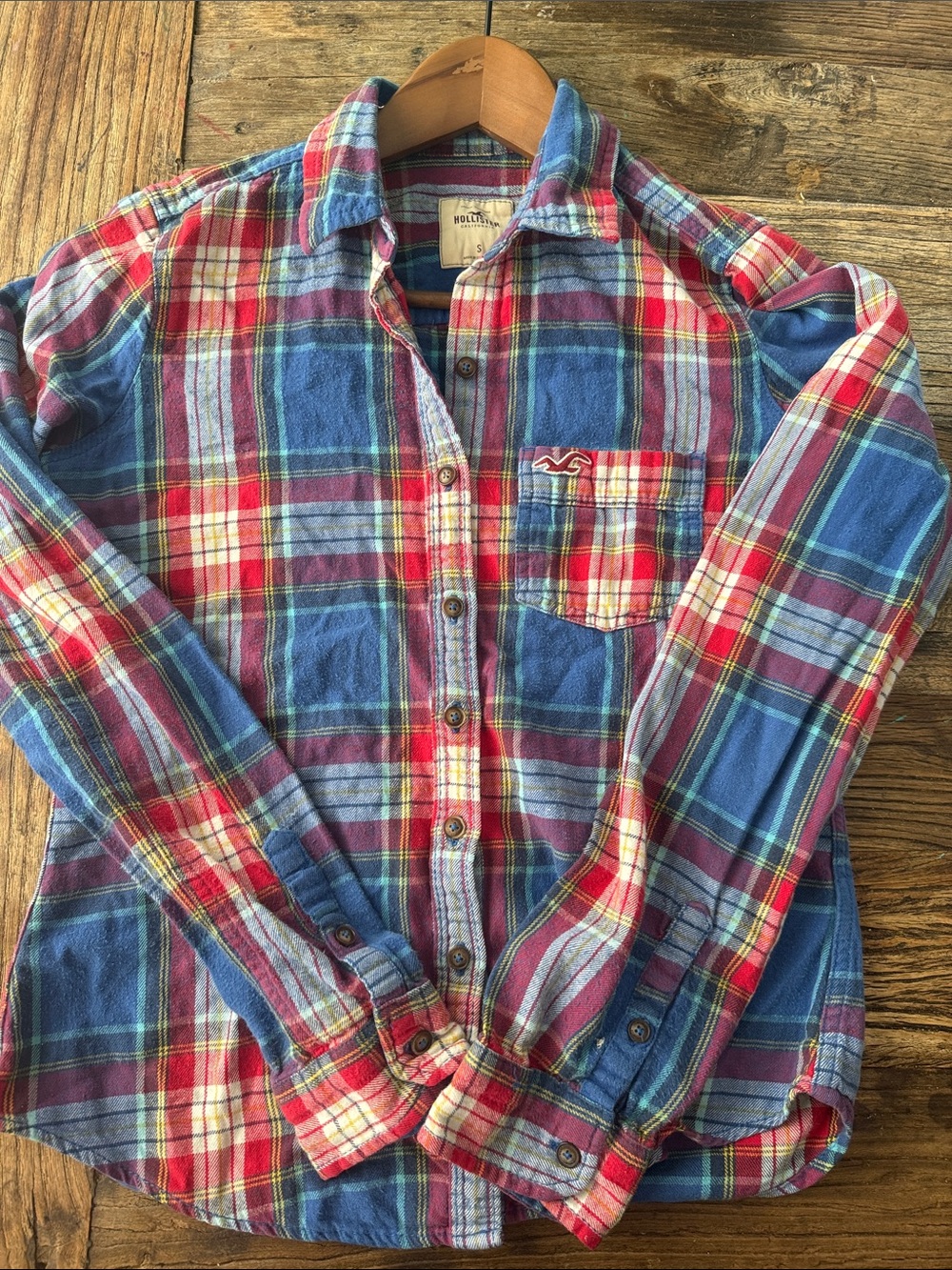 Hollister Red & Blue Plaid Flannel Shirt